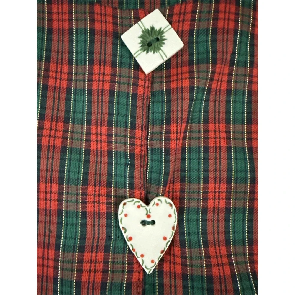 VTG Dogwood Lane Jumper Dress Pinafore Cottagecore Painted Buttons Holiday Plaid